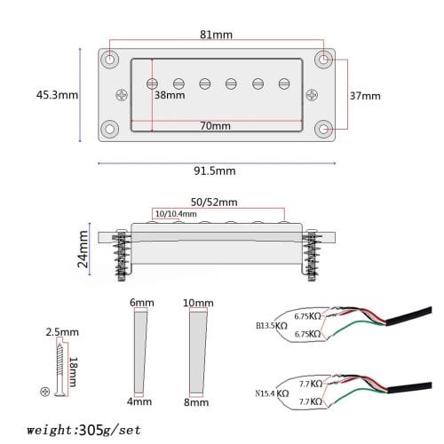 Ogdni Guitar Humbucker Pickup Set, Double Coil Neck and Bridge Pickup Replacement Parts for LP Electric Guitars (Gold)