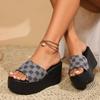 Autumn New Large Size Wedge Slippers Plum Blossom Denim Wedge Heel One-character with Slippers Women