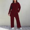 Women Plus Size Ribbed Lounge Set Crew Neck Top Wide Leg Pants 2 Piece Outfit