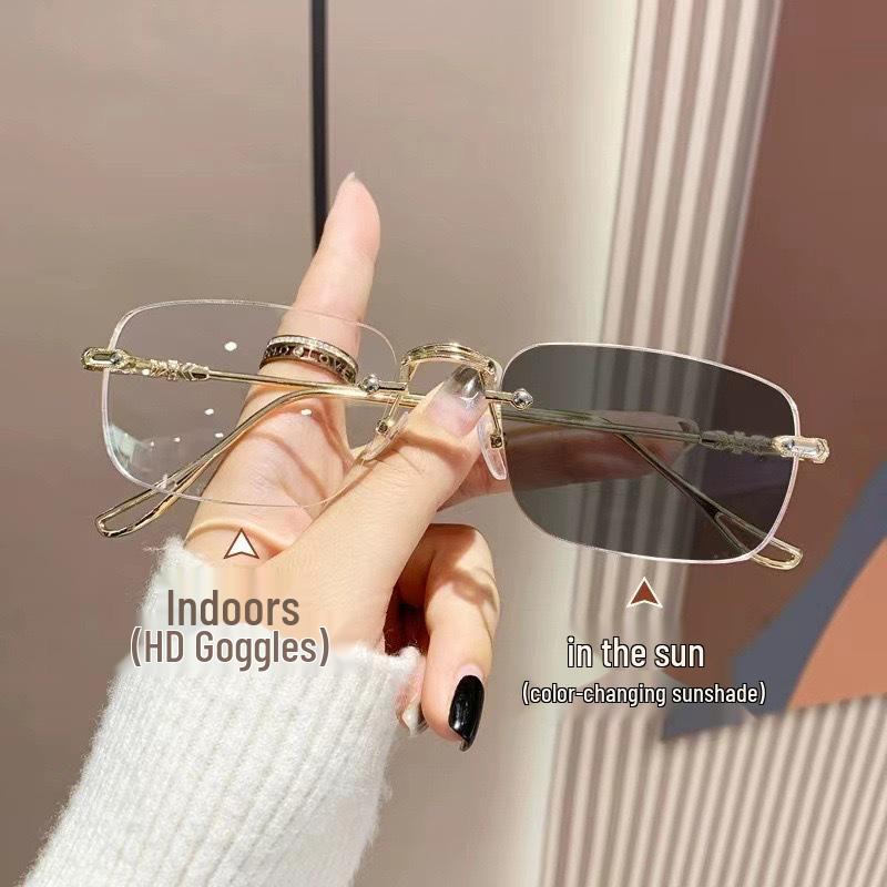 Chic Women's Color-Changing Photochromic Glasses – Stylish Large Frames, Blue Light Blocking, Natural Look, Prescription-Ready.