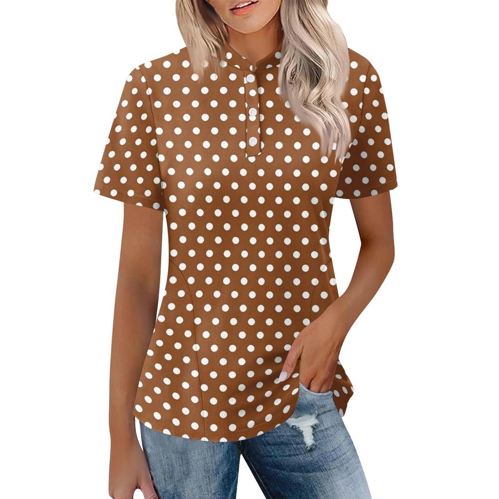 Women's Casual Polo Shirt Short Sleeve Loose Fit Top Button Down Collar Lightweight Breathable Fabric Summer Wear