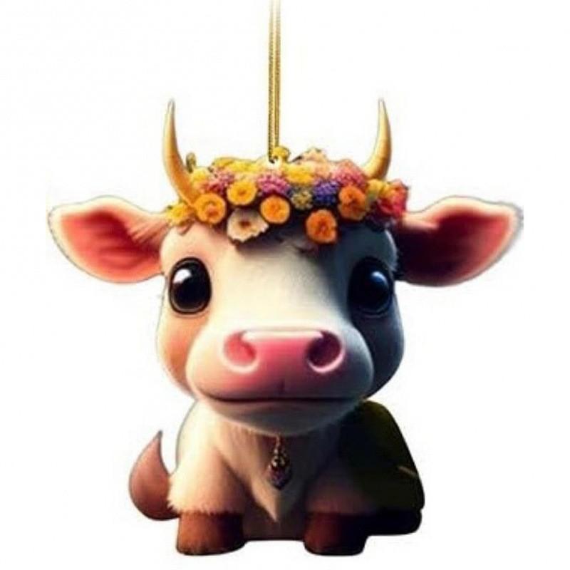 Cartoon Cow Endearing Car Ornament Acrylic Hanging Pendant For Vibrant Car Interiors