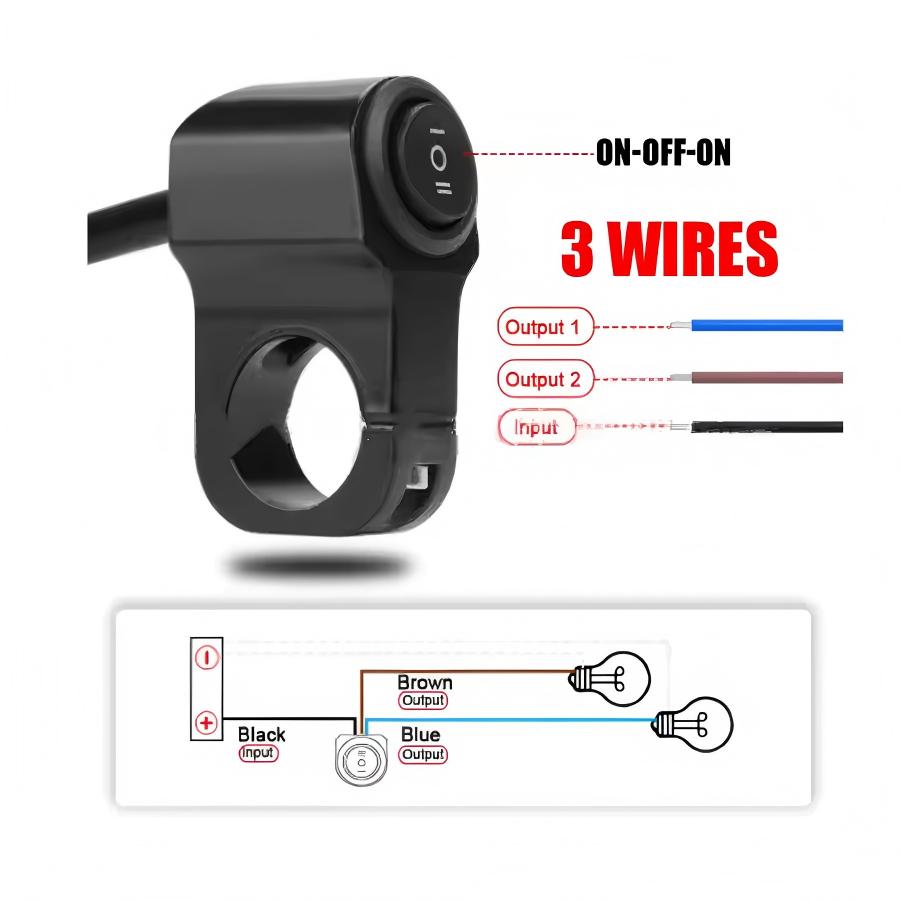 22mm 7/8in Aluminum Alloy Universal Motorcycle Handlebar Headlight Switch Three-position Waterproof Switch 12V Fog Spotlight Ret