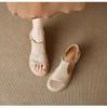 Huge Good-looking Soft Leather Soft-soled Retro Casual Open-toed Sandals Women's Summer Medium Heel Thick-soled Fish Mouth Roman Shoes Are Not Tired