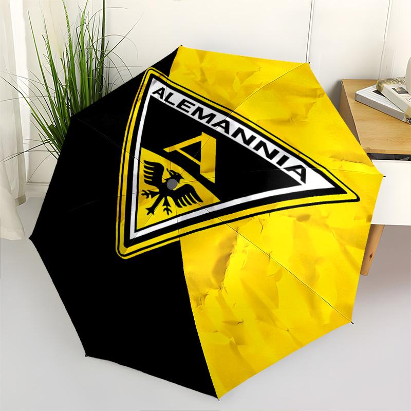 1 PC Automatic Folding Umbrella - Alemannia Aachen Pattern Portable Foldable Design With 8 Ribs Christmas Birthday Gifts