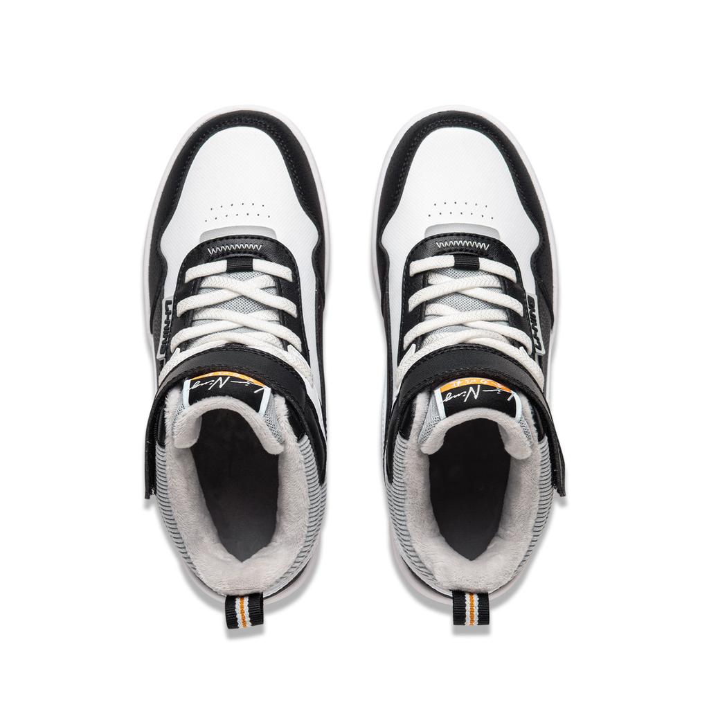Li Ning Kids Sports Lifestyle Series Synthetic Leather Trendy Non-Slip Shock Absorbing Warm High-Top Kids Sneakers Men Sneakers YKCU216-7