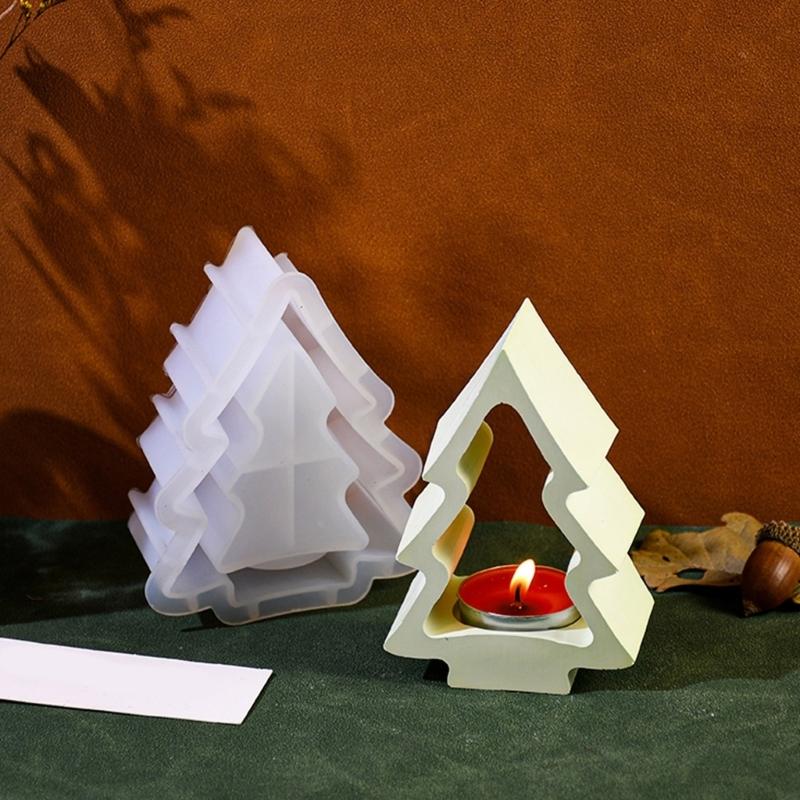 Candlestick Molds Silicone Crafts Mold House/Tree Shape Candle Stand Moulds Silicone Texture Ornament Molds for Candle