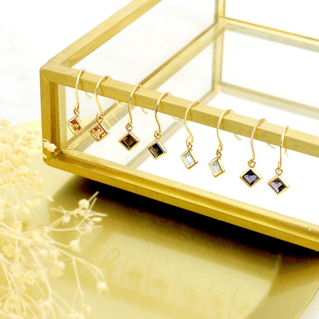 Sears K10 Natural Stone Hook 10K Gold with Women's Earrings, Square, Citrine, Se105-0029-yg-st