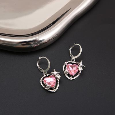 Pink Peach Heart Drop Pendant Earrings For Women Girl Sweet Cool Aesthe