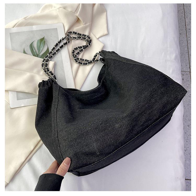 Chic Large-Capacity Denim Tote for Women - 2026 Artistic Versatile Casual Shoulder Bag for School and More
