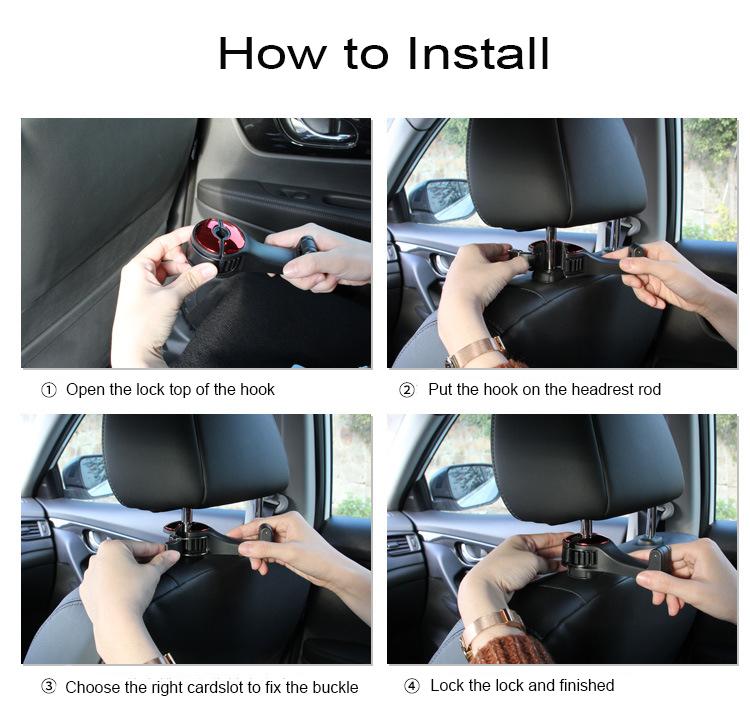 2 In 1 Car Headrest Hook with Phone Holder Seat Back Hanger for  Cloth Foldble Clip Bag Handbag Purse Grocerys Organizer