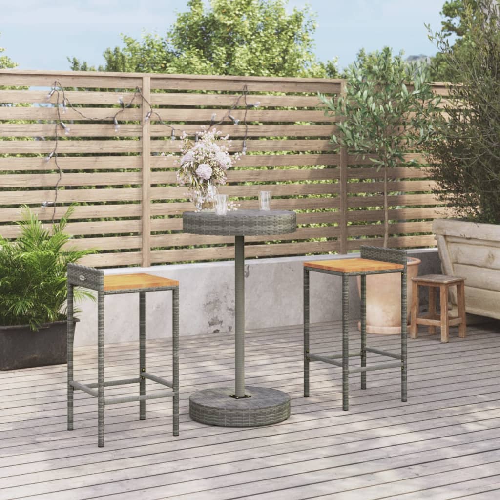 3 Piece Garden Bar Set Grey Poly Rattan & Solid Acacia Wood