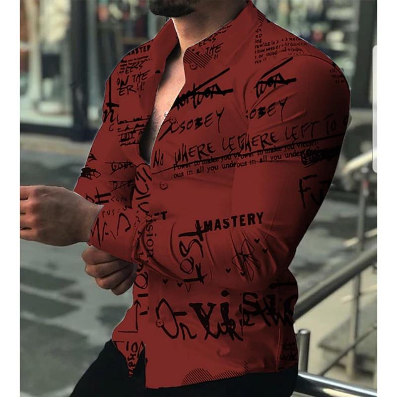 Men's Colorful Geometric Grid Long Sleeve Shirt with 3D Digital Printing Flip Collar, Party Trendy Men's Top