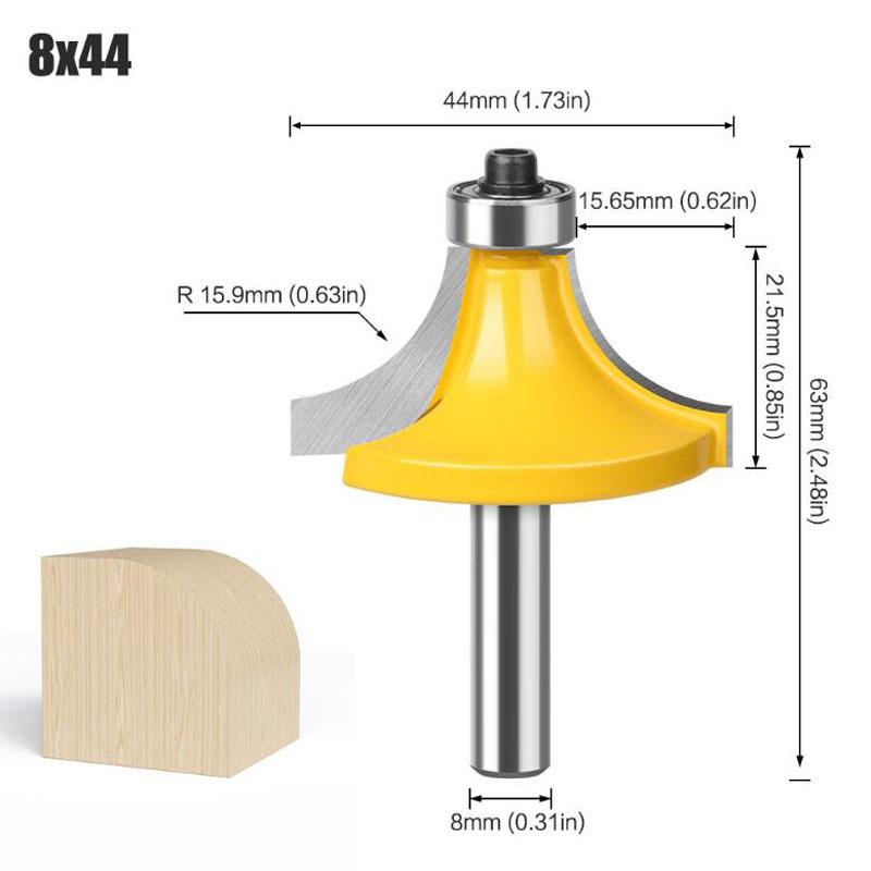 8mm Shank Handle Large Diameter 53 63mm Fillet Cutter Woodworking Milling Cutter Chamfering Cutter Arc Cutter Edge Trimmer Head