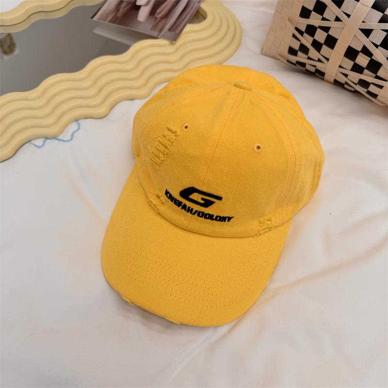 Hole baseball cap tide brand summer new men's and women's street G letter yellow cap showing face small embroidery tide