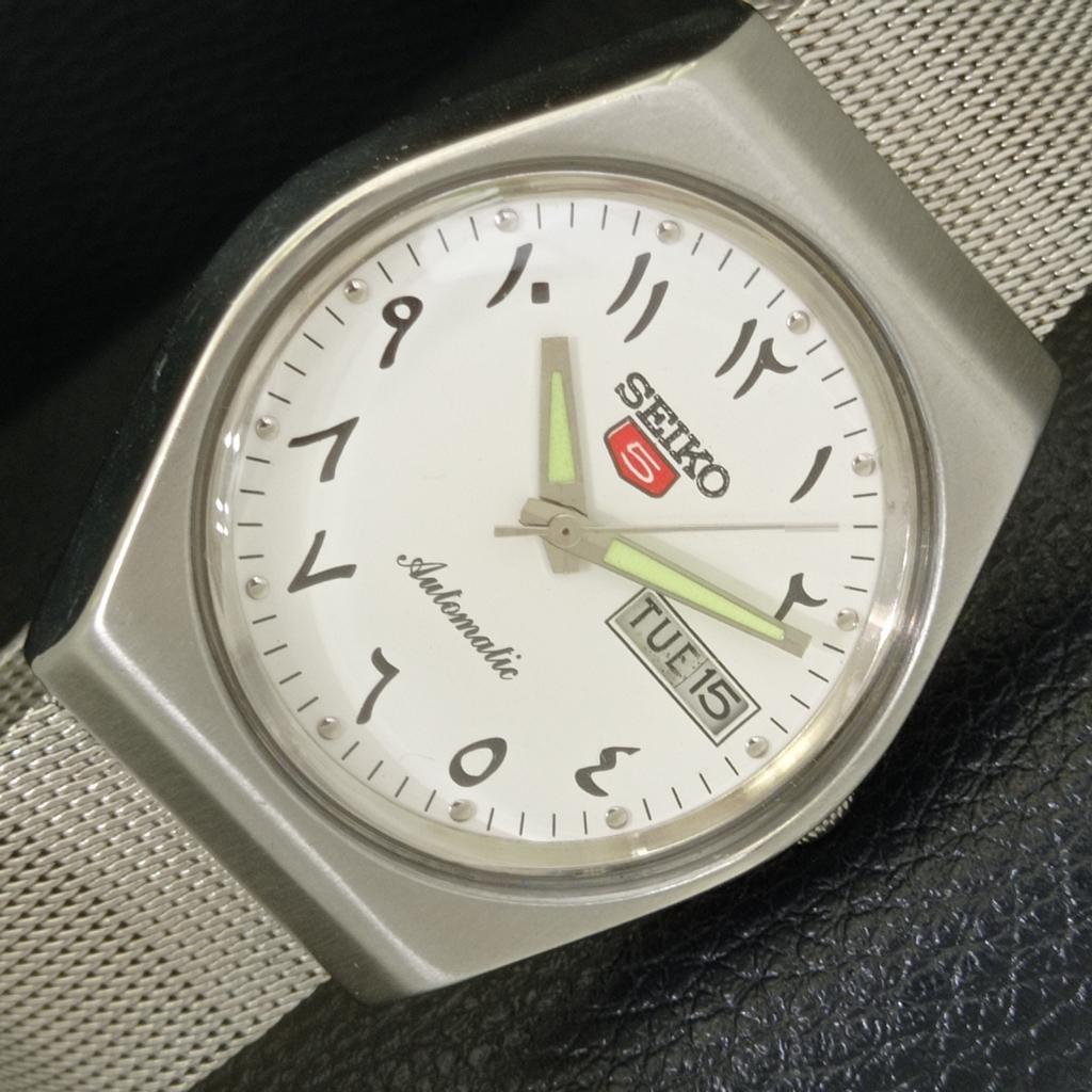 VINTAGE SEIKO 5 AUTOMATIC 6309A JAPAN MENS ARABIC WHITE DIAL WATCH A701219-5 R206a-a701219