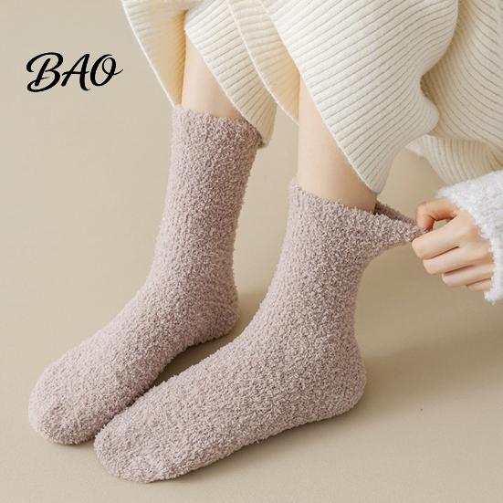 Winter Bed Socks for Cold Feet Coral Fleece Crew Women, Thickened Non-slip Warm Socks, Fuzzy Plush Lining Thermal House Soft Mittens Weather Velvet