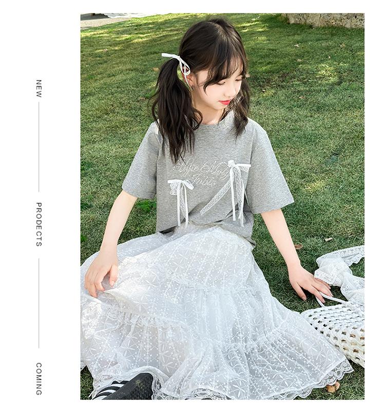 Girls' summer dress 2026 new children's fairy style floating skirt summer big children's white half skirt set