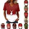 Women's Casual Short Sleeve V-Neck Christmas Print Pullover Top