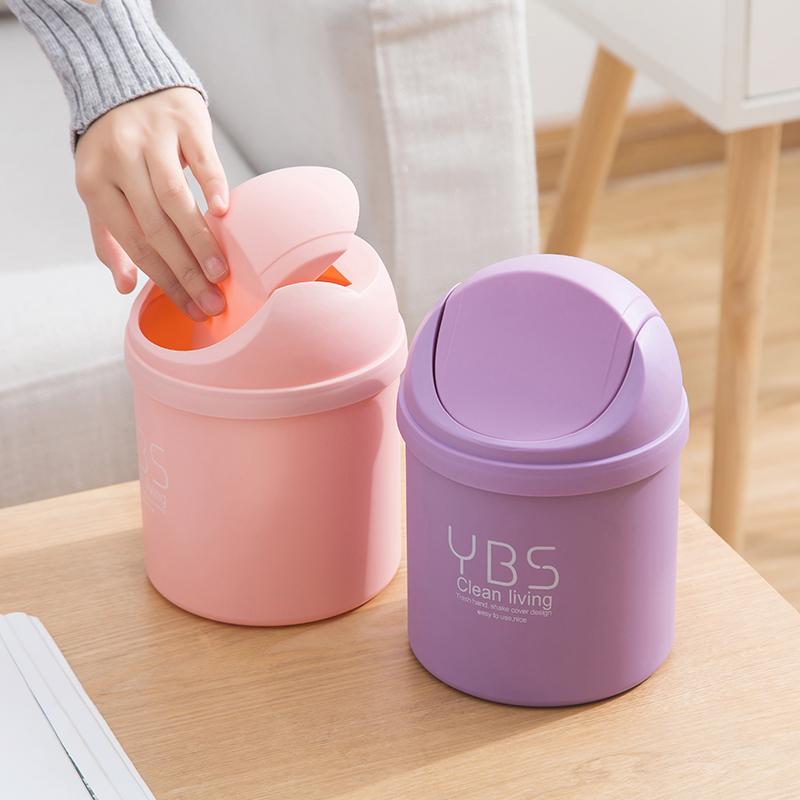 Candy Color Desktop Trash Can Trash Can With Lid Storage Bin Plastic Paper Basket Trash Can