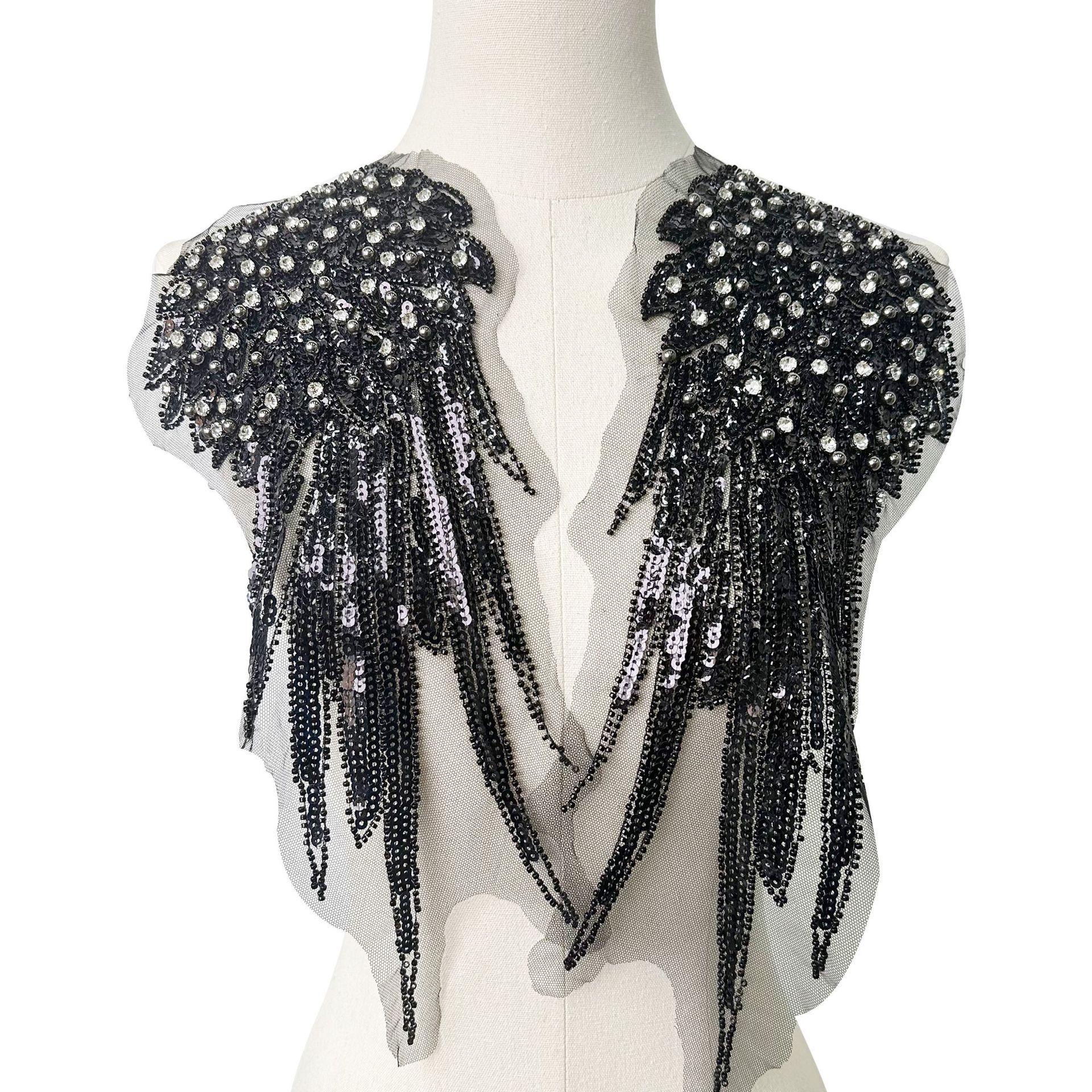 

Veil Wedding Dress Corsage Dress Collar Lace Accessories Heavy Industry Sequins Handmade Xiaomi Beads Diamond Wings Feather Decal