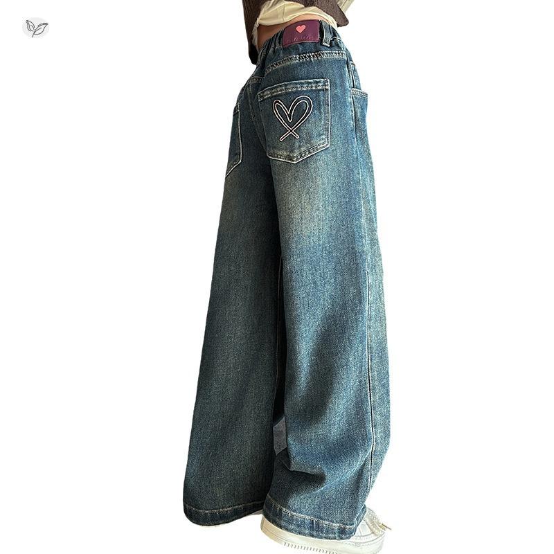 

Карман с вышивкой в виде сердца Детские утепленные джинсы для девочек на весну и осень 170cm