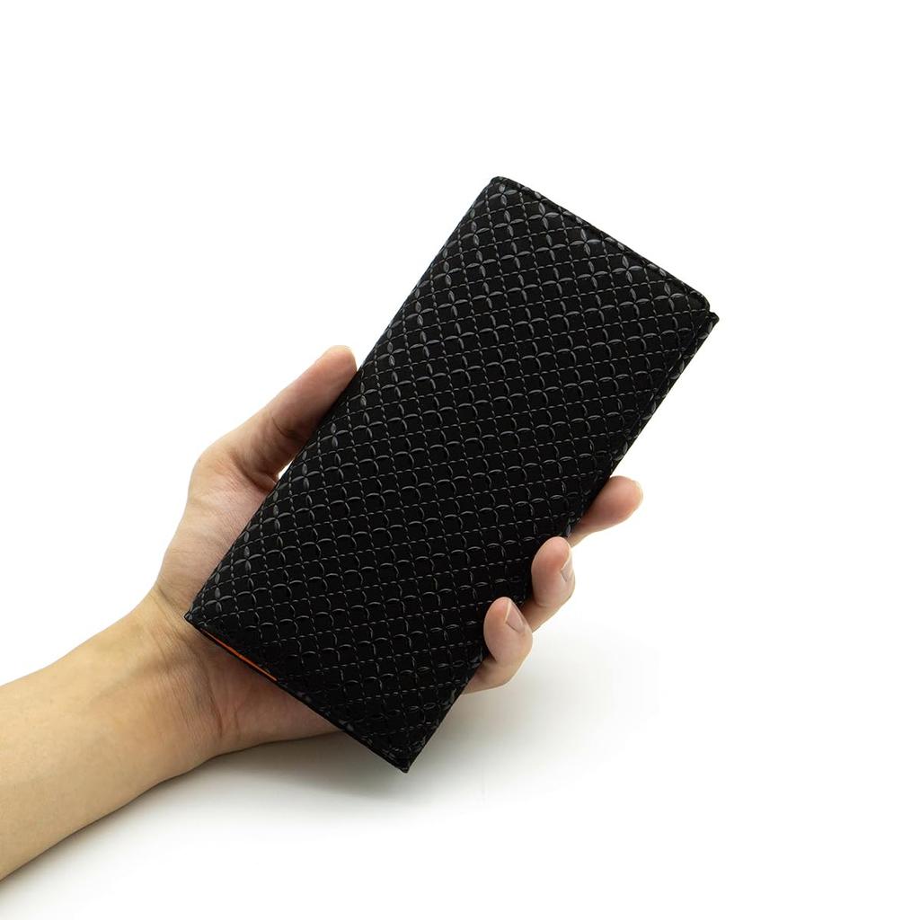 [Inden-ya] Inden HISOCA Hisoka Traditional Craft Koshu Inden Deerskin Lacquer Original Brand Wallet Black with Black Lacquer and Shippo Pattern