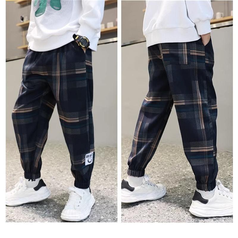 Fashion Boys Plaid Pants Spring Autumn Toddler Casual Cotton Trousers Kids Loose Sweatpants for Teenage Children Clothes 4-12Y