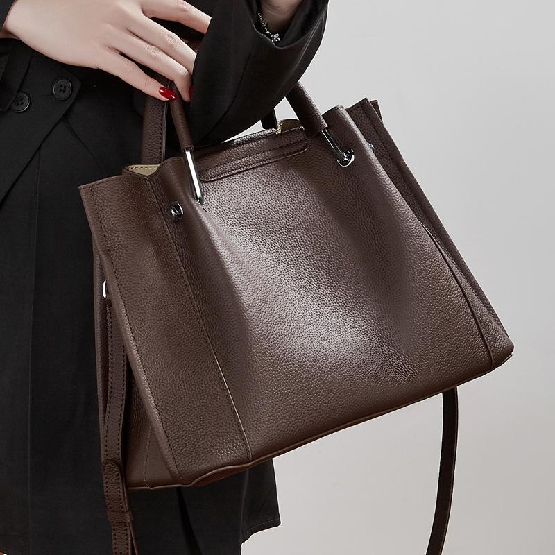First Layer Cowhide Bag Large-Capacity Handbag Simple Oblique Span Bag Spring Korean Version Commuter Leather Women'S Bag