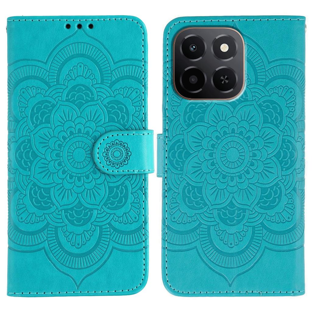 For Honor X6c 4G Case PU Leather Mandala Imprinted Design Wallet Phone Cover with Wrist Strap