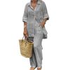 2024 Spring/Summer Women's Lapel Long Sleeve Cardigan and Pants Two-Piece Set