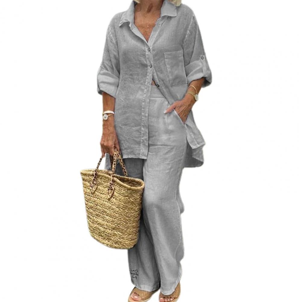 2024 Spring/Summer Women's Lapel Long Sleeve Cardigan and Pants Two-Piece Set
