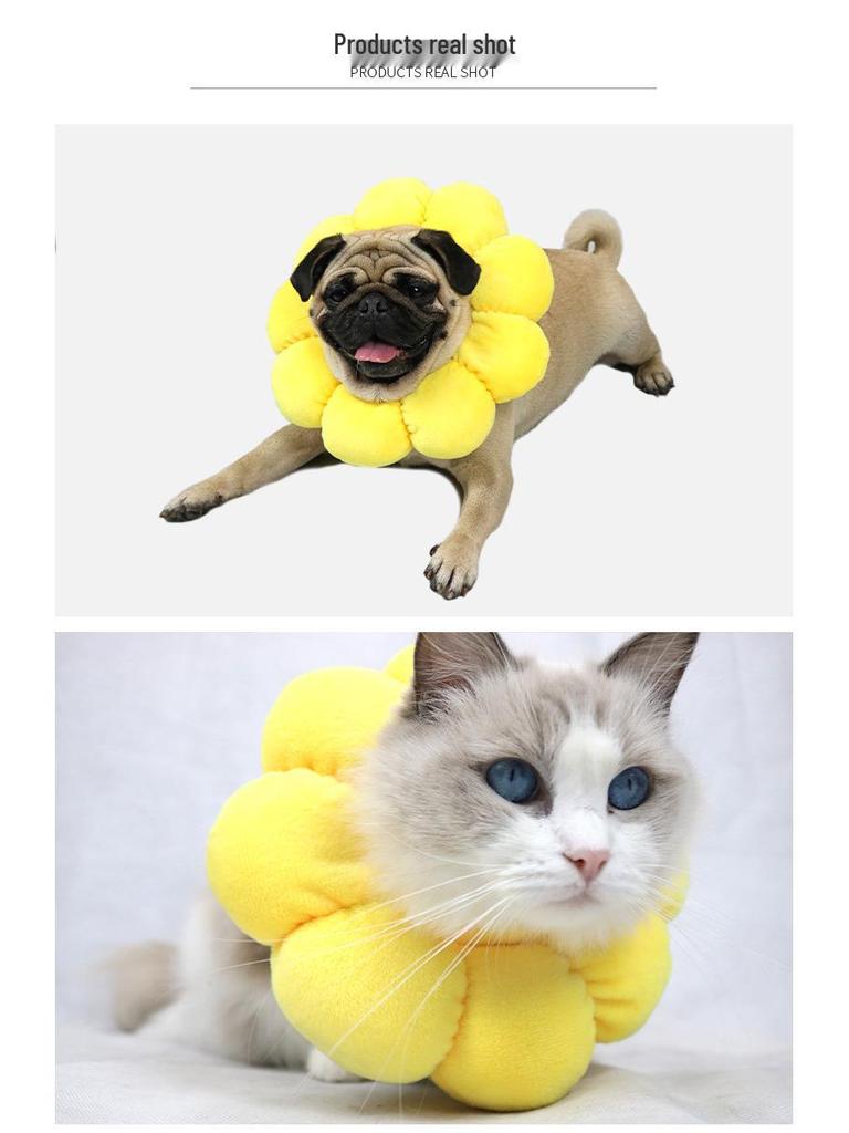 Sunflower Cotton Pet Elizabeth Collar: Anti-Lick Bite Headgear for Cat & Dog Grooming