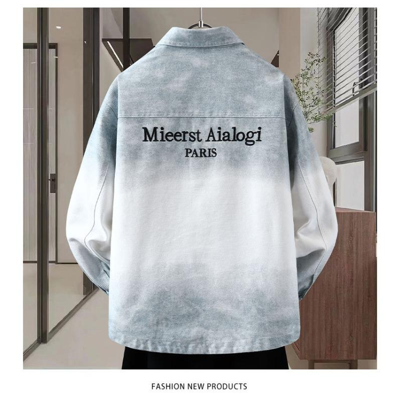 Men's Gradient Ombre Patch Pocket Long Sleeve Button Down Shirt Casual Streetwear Top