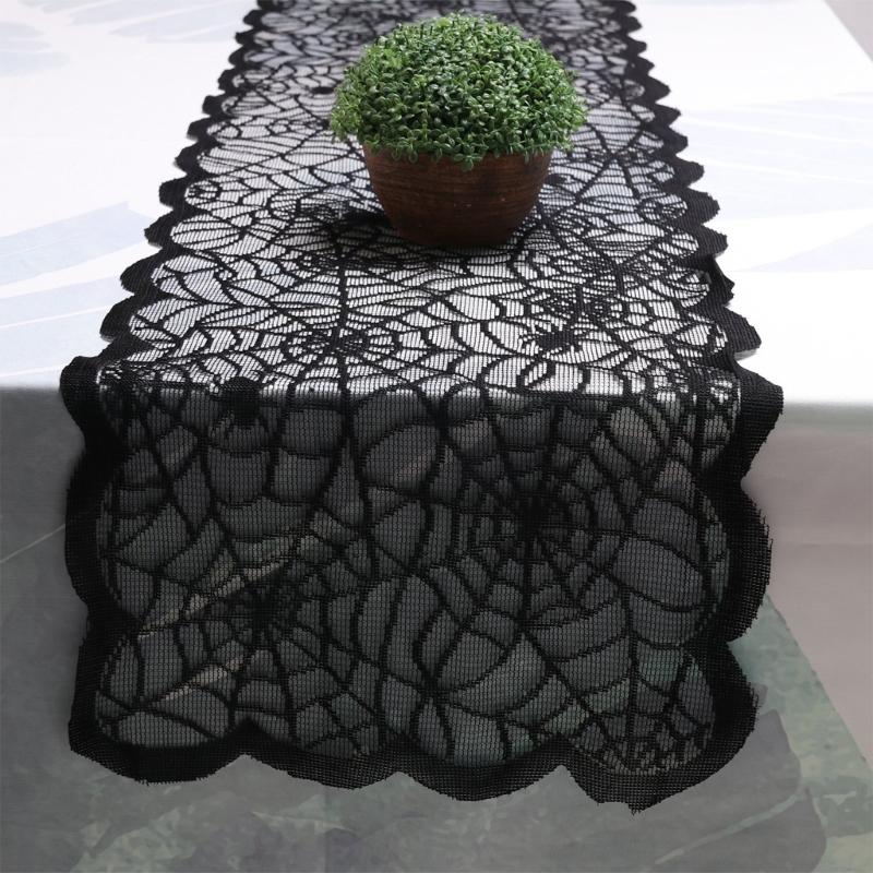 Spooky Halloween Table Cover, Polyester Cobweb Laces Table Runner Party Decoration Cloth for Haunted Environment