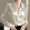 WTEMPO Elegant Polo Collar Solid Color Long Sleeve Soft Shirts Women Niche Design Unique Chic Spring Autumn High-end Buttons Tops