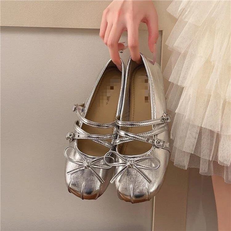 Streetwear Silver Women Mary Jane Flat Shoes Double Strap Buckle Internal Elevation Shoes Ladies Comfort Daily Walking Loafers