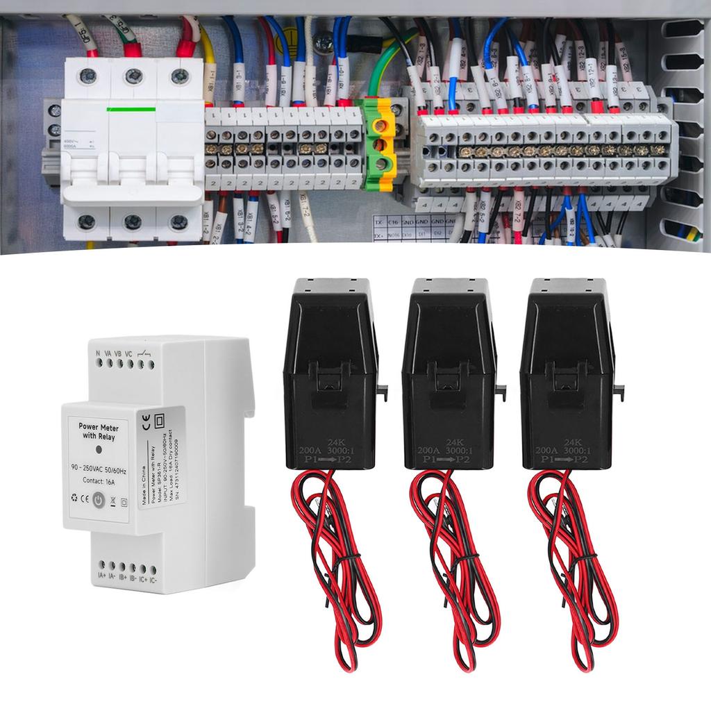 WiFi Smart Energy Meter with 3 200A Clamp Current Transformer 3 Phase 4 Wire KWh Power Meter for Sol