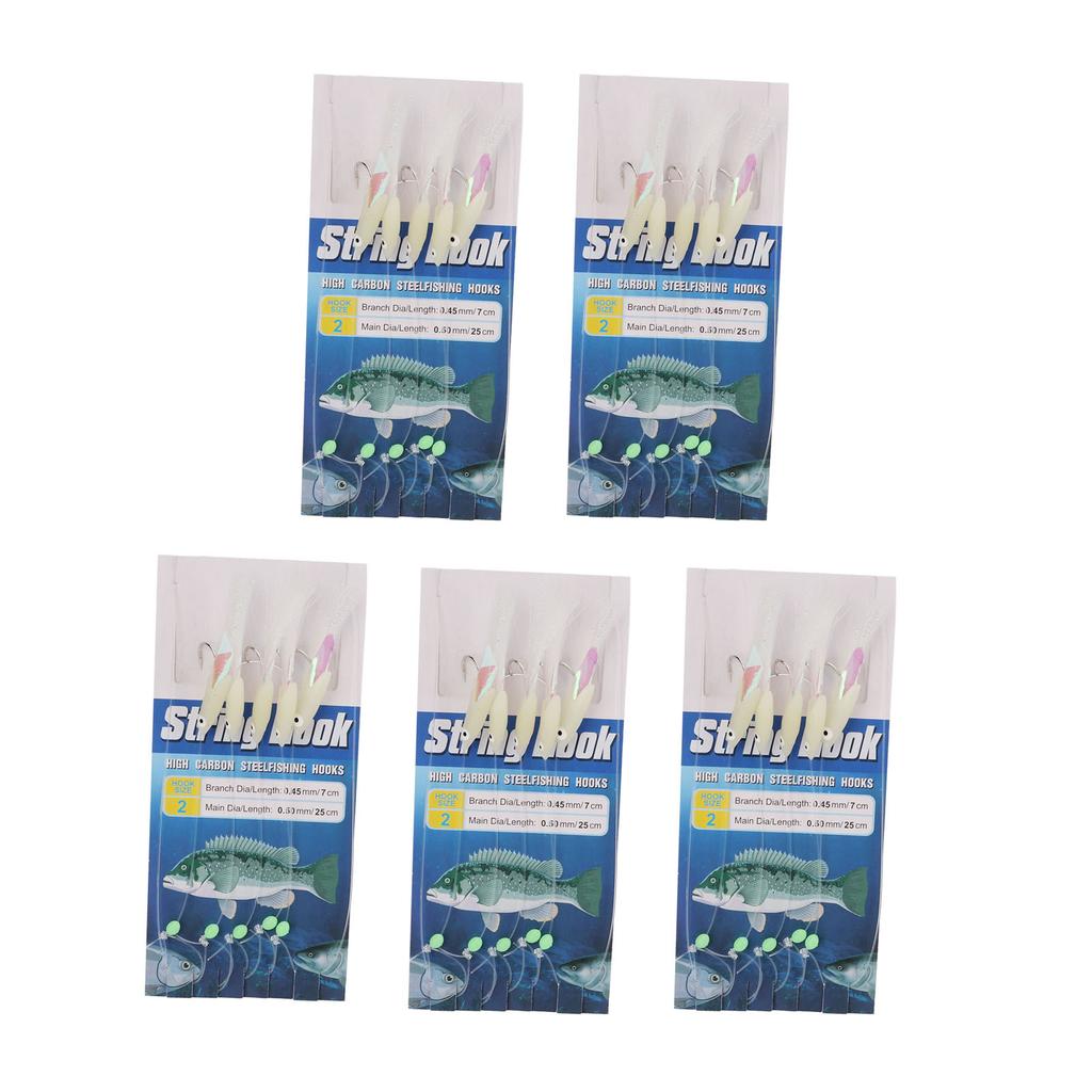 5 Set Luminous Feather Fishing Lure Bait Rigs Fish Skin Glow Fishing Lure Carbon Steel Lure String Hooks with 5 Hooks 2