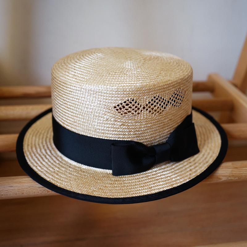 Japanese French Retro Short Brim Sisal F Hemp Flat Top Top Hat Women'S Summer Vacation Woven Straw Hat Sun Protection Visor
