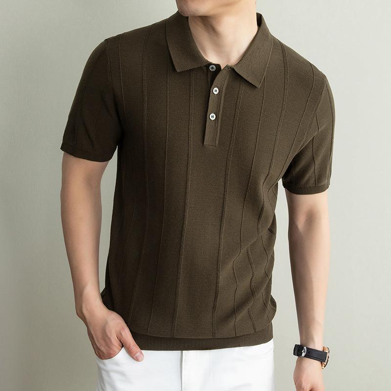 Herren Kurzarm Hemd mit Umlegekragen Gestrickt Lässig Leichter Business-Stil 4XL braun