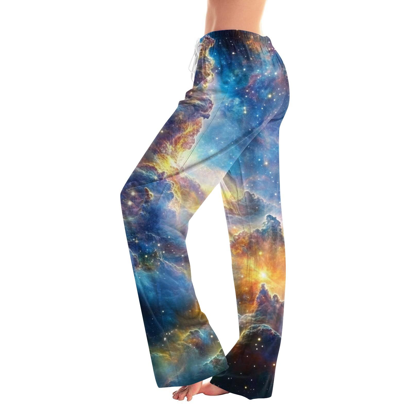 

Женские повседневные прямые брюки с принтом «Небо» Домашняя пижама Повседневные брюки XL небесно-голубой