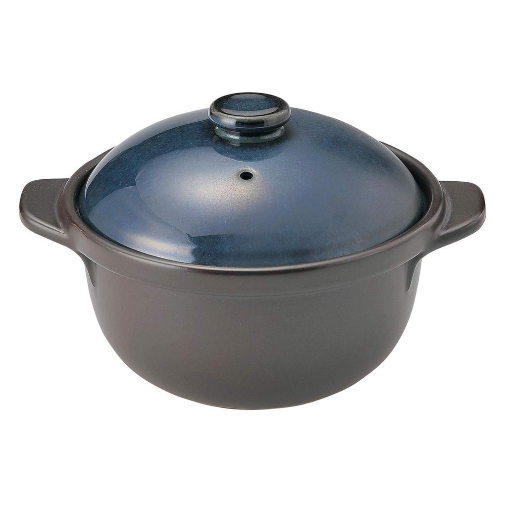 Saji Pottery Earthenware Pot, Barone Blue, 18.5cm, Banko Ware, Small Casserole Pot, 10-159