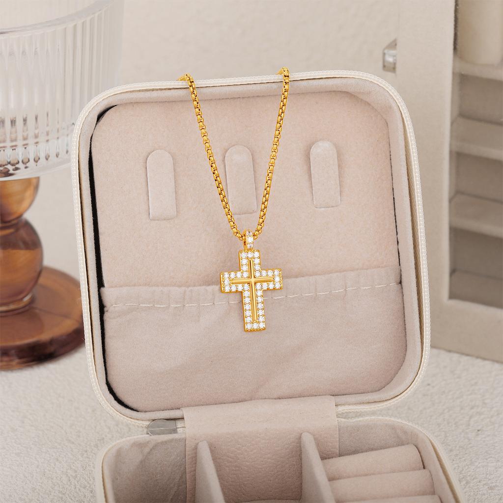 Micro-inlaid Zircon Cross Necklace, Light Luxury Stainless Steel Plated Ins Personalized High-end Necklace