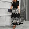 Short Sleeve Women's Dress Casual Flowy A-Line Midi Tshirt Dresses With Pockets Crewneck Vocation Boho Beach Sundress