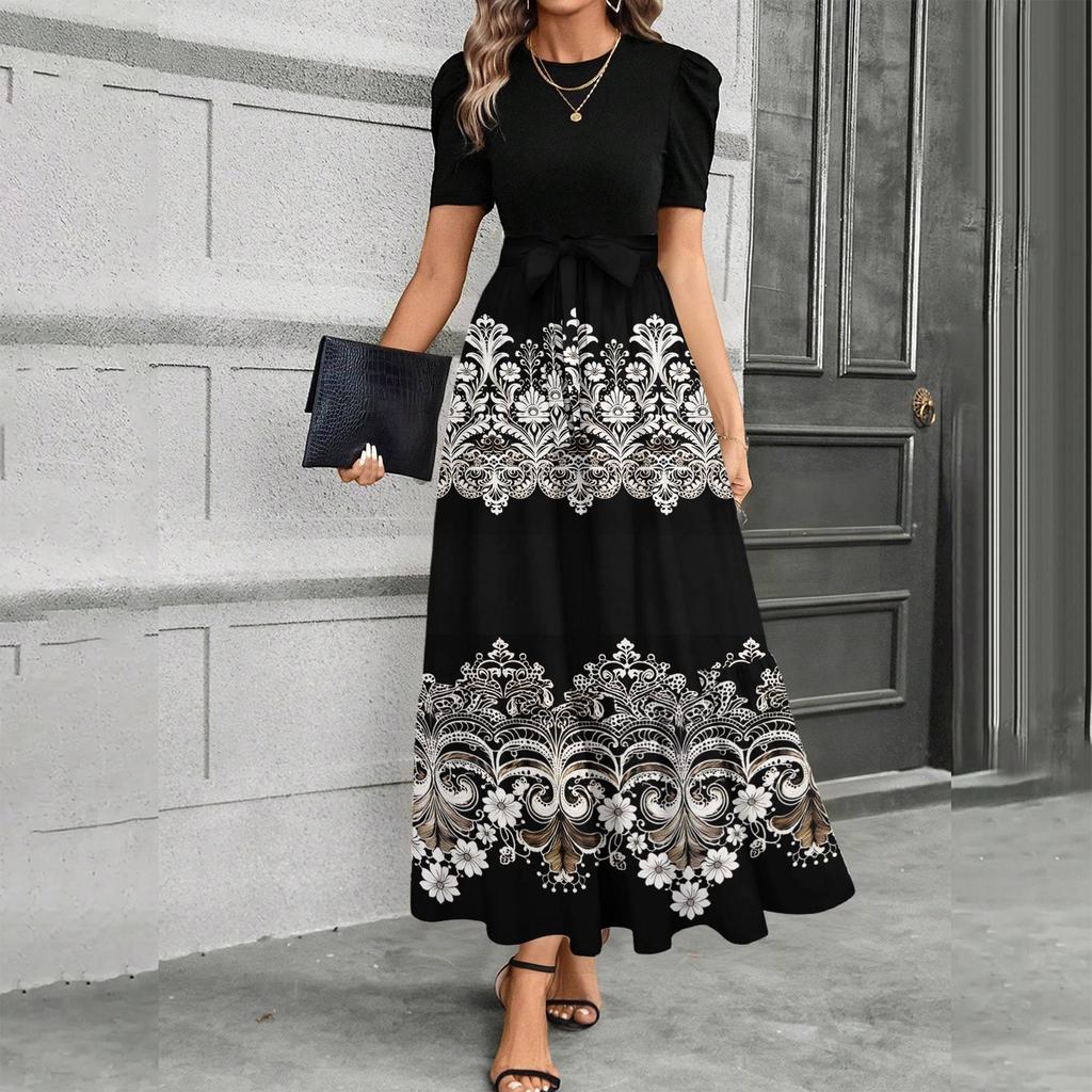 Short Sleeve Women's Dress Casual Flowy A-Line Midi Tshirt Dresses With Pockets Crewneck Vocation Boho Beach Sundress