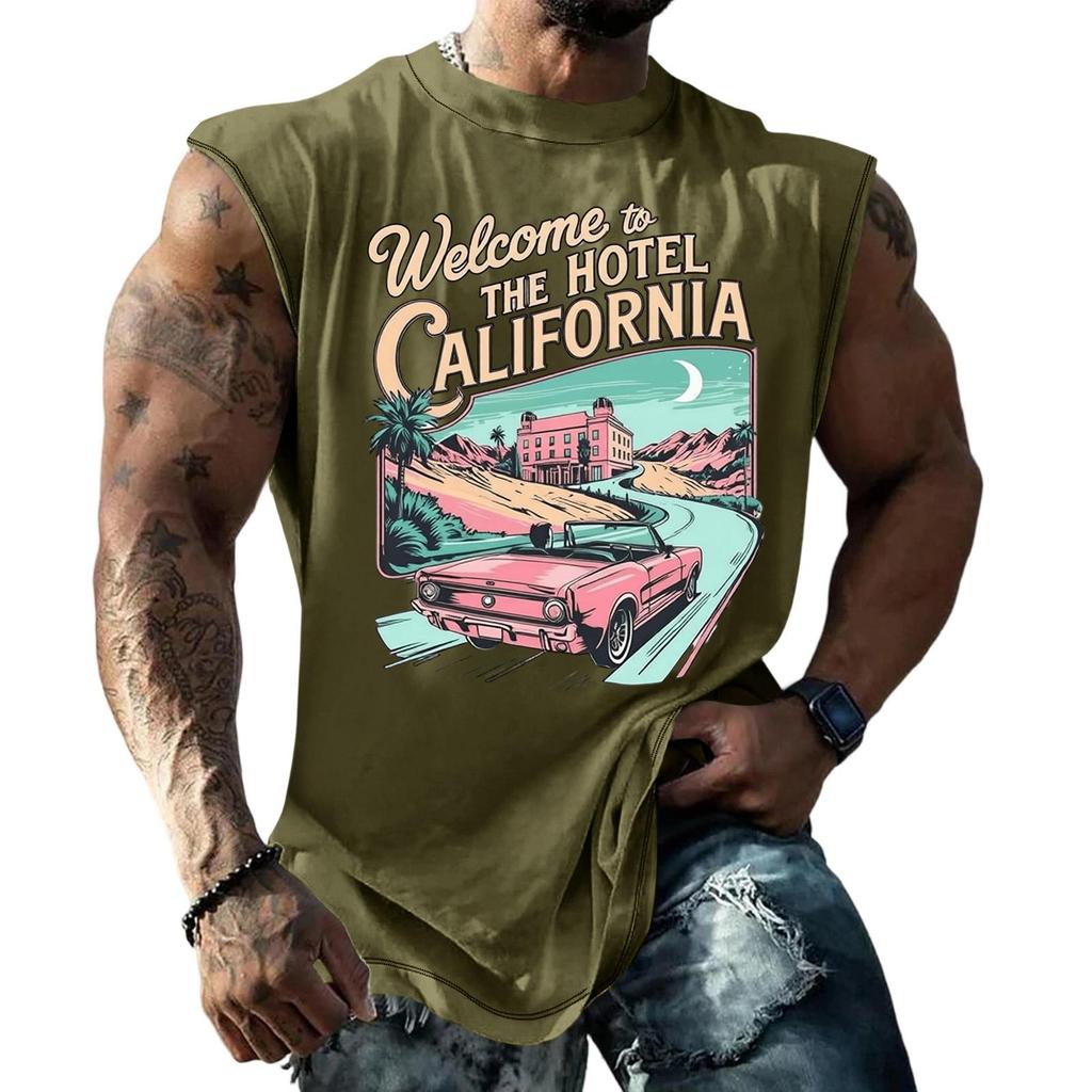 Men's Funny Print Vintage Texture Sleeveless Vest, Loose Breathable Summer Tank Top for Sports and Street Casual