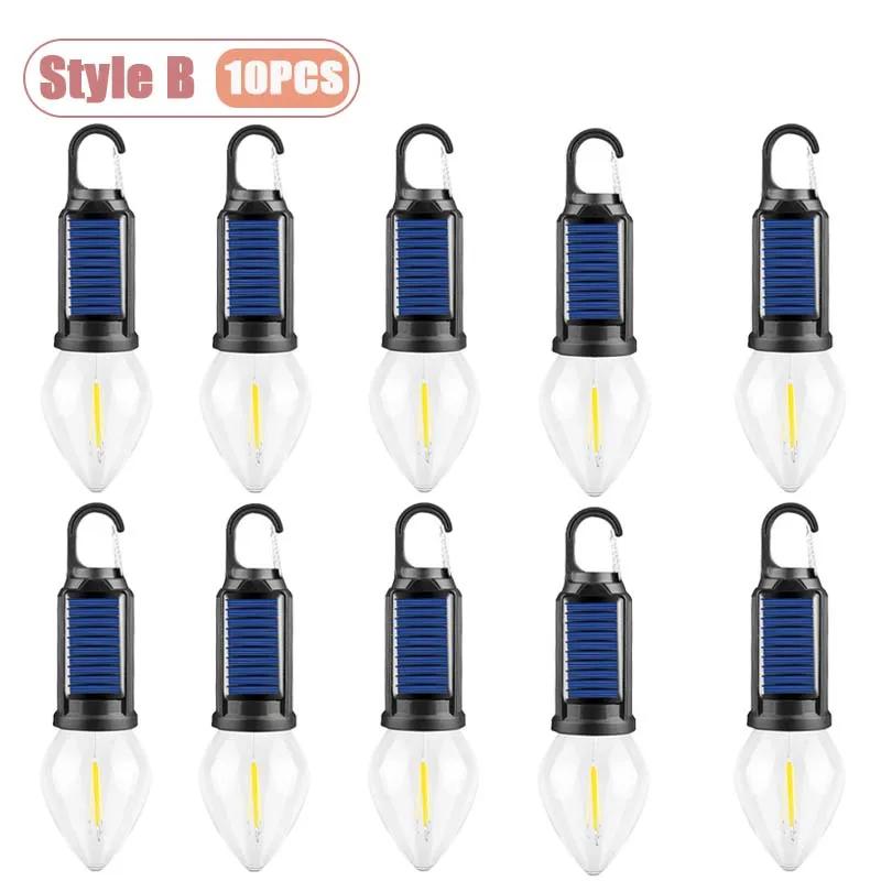 1-10PCS Solar Powered LED Lighting Hanging Lights Outdoor Tent BBQ Atmosphere Light Portable Waterproof Camping Light