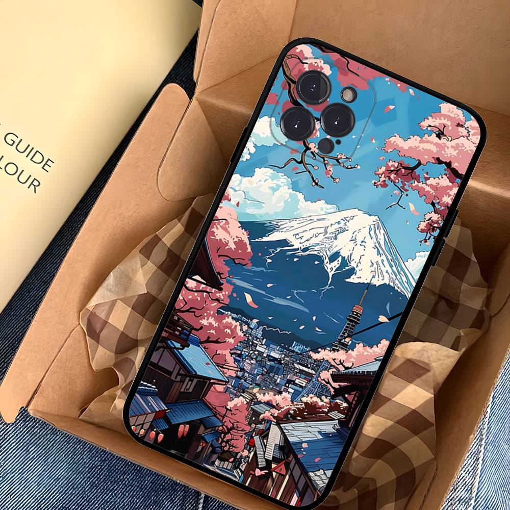 Japanese Mount Landscape Wave Phone Case For IPhone 17 Pro Max Air Back Cover 16 15 14 13 12 11 Pro Max Case
