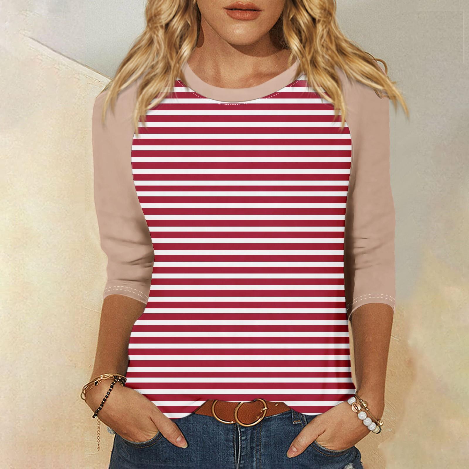 

Женская модная повседневная рубашка с круглым вырезом и рукавами 3/4, свободная футболка с принтом, женский топ XL красный